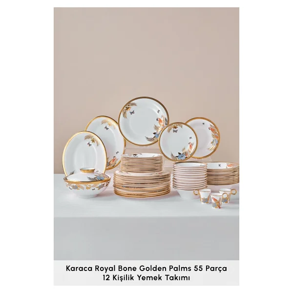 Karaca Royal Bone Golden Palms 55 Parça 12 Kişilik Yemek Takımı - Görsel 5