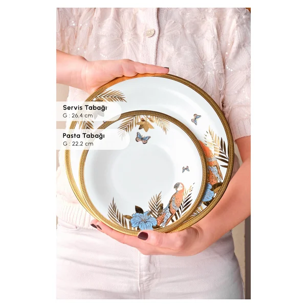 Karaca Royal Bone Golden Palms 55 Parça 12 Kişilik Yemek Takımı - Görsel 8