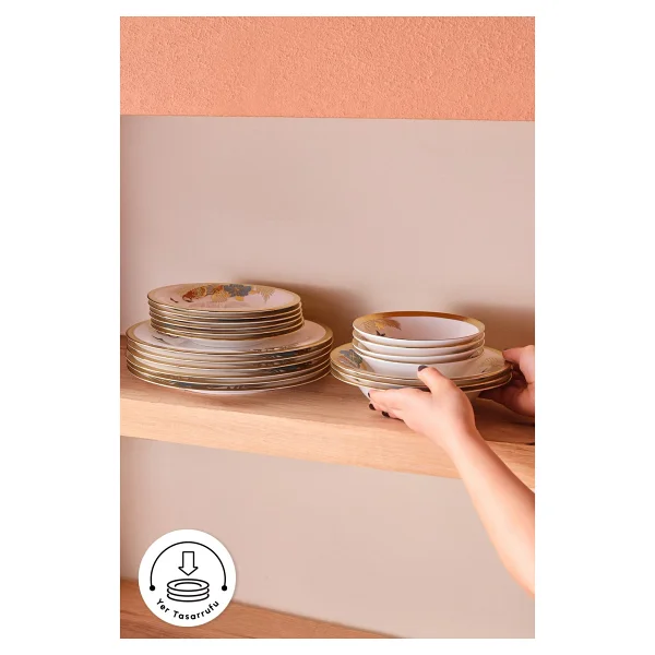 Karaca Royal Bone Golden Palms 55 Parça 12 Kişilik Yemek Takımı - Görsel 9