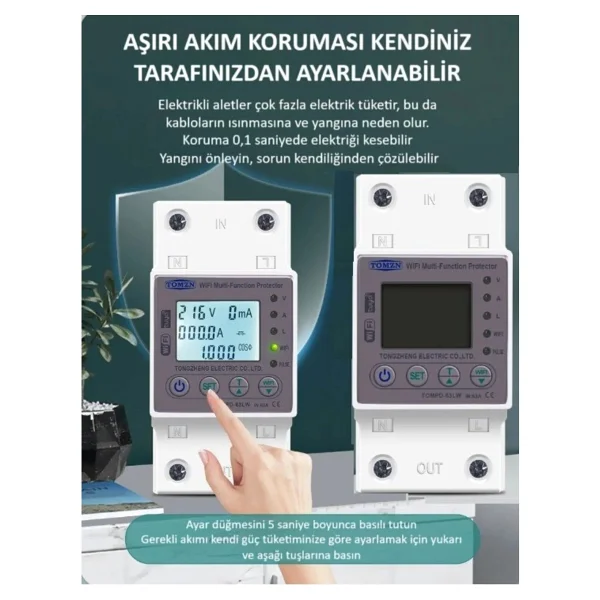 Tomzn Kaçak Akım Koruma Rölesi ve Yüksek Voltaj ve Akım Koruyucu Röle 63A Devrim Niteliğinde Yenilik - Görsel 7