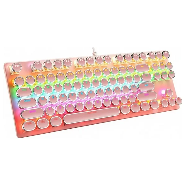 CoverZone Leaven K550 Kablolu Pembe Klavye Daktilo Tarzı Su Geçirmez LED Rgb Gökkuşağı Renler Mekanik Oyuncu Işıklı Klavye Ergonomik Tasarım Rahat Kullanım 150CM Kablo Uzunluğu Bilgisayar Pc Için (Pem - Görsel 6