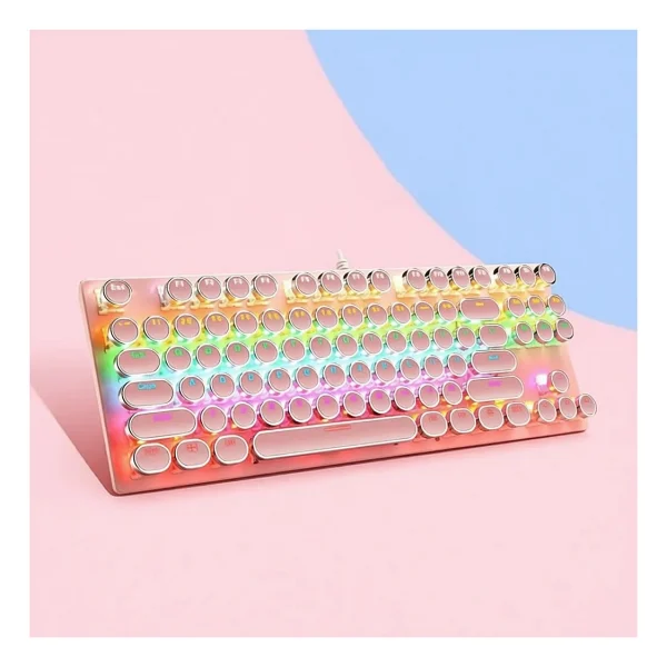 CoverZone Leaven K550 Kablolu Pembe Klavye Daktilo Tarzı Su Geçirmez LED Rgb Gökkuşağı Renler Mekanik Oyuncu Işıklı Klavye Ergonomik Tasarım Rahat Kullanım 150CM Kablo Uzunluğu Bilgisayar Pc Için (Pem - Görsel 7