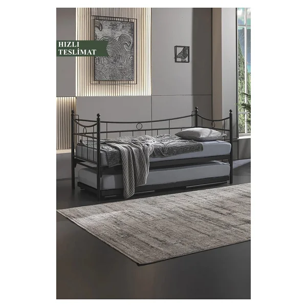 Unimet Daily Yavrulu Karyola Daybed Tek-Çift Kişilik Metal Karyola Siyah - 90 x 200 cm - Görsel 7