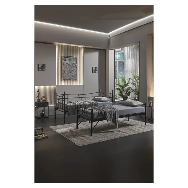 Unimet Daily Yavrulu Karyola Daybed Tek-Çift Kişilik Metal Karyola Siyah - 90 x 200 cm - Görsel 10