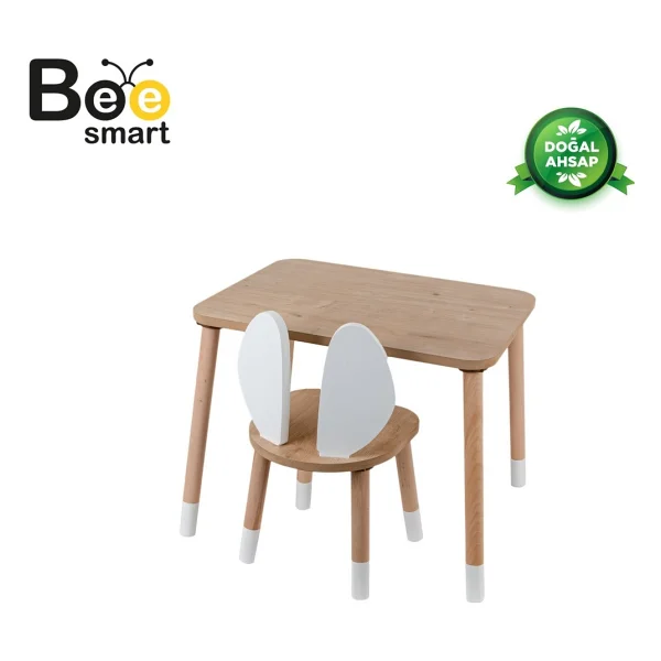 Bee Smart Oyun Masası-Aktivite Masası-Çalışma Masası-Etkinlik Masası-Ahşap 1 Sandalyeli Çocuk Masa Sandalye Takımı - Beyaz - Görsel 8