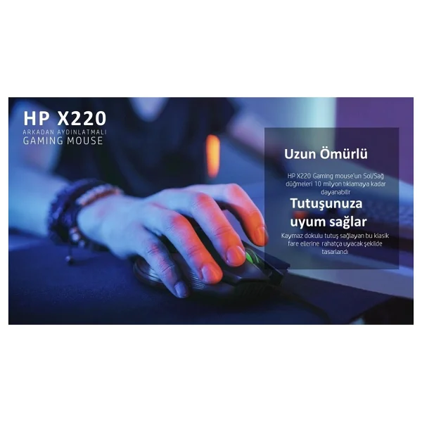 HP X220 8DX48AA Kablolu Optik Oyuncu Mouse - Görsel 3