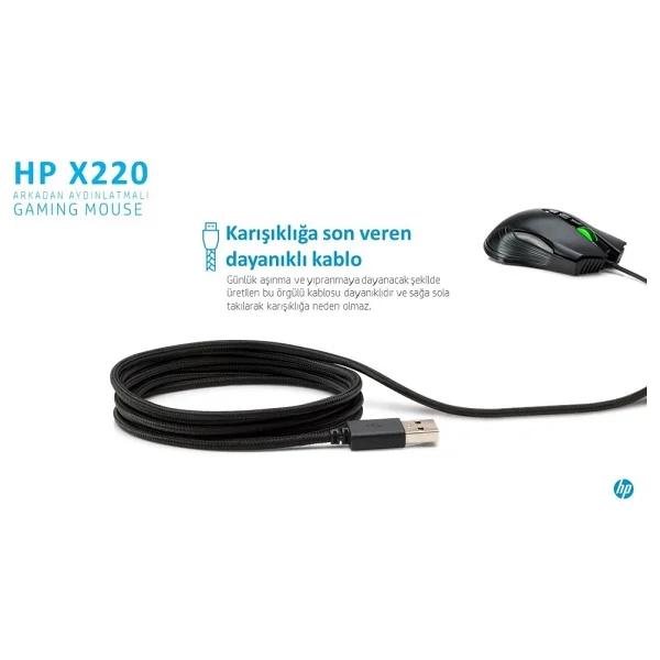 HP X220 8DX48AA Kablolu Optik Oyuncu Mouse - Görsel 4