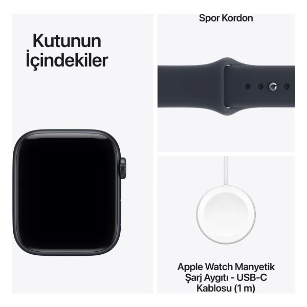Apple Watch SE 3 GPS 44mm Gece Yarısı Alüminyum Kasa ve Lacivert Spor Kordon Akıllı Saat - Görsel 8