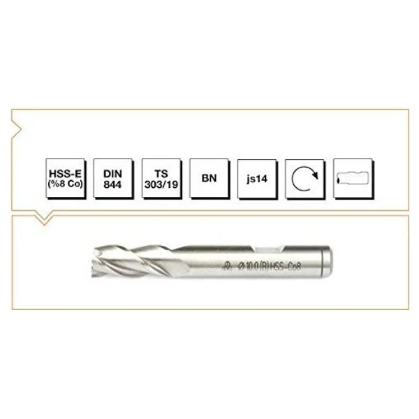 HSS-Co8 Din 844/BN Parmak Freze Kısa 13 mm - Görsel 2