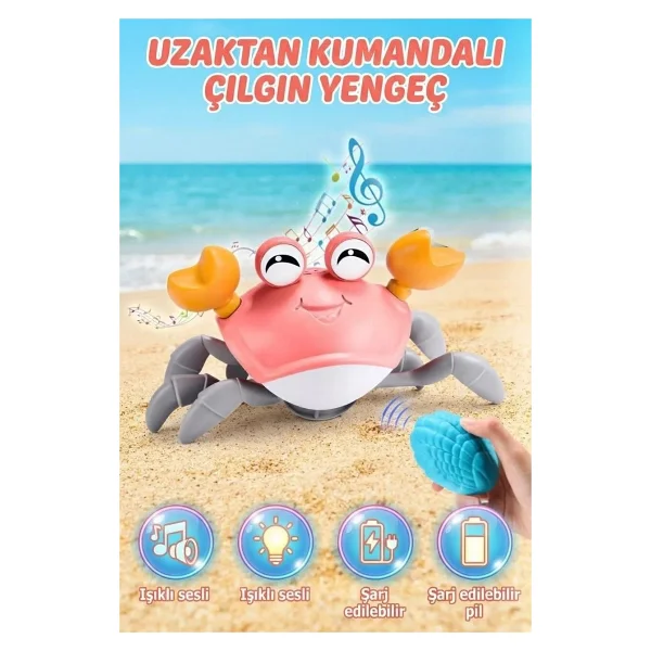 Işıklı Müzikli Uzaktan Kumandalı Fonksiyonel Yan Yürüyen Çılgın Sevimli Yengeç - 6721E - Pembe - Görsel 9