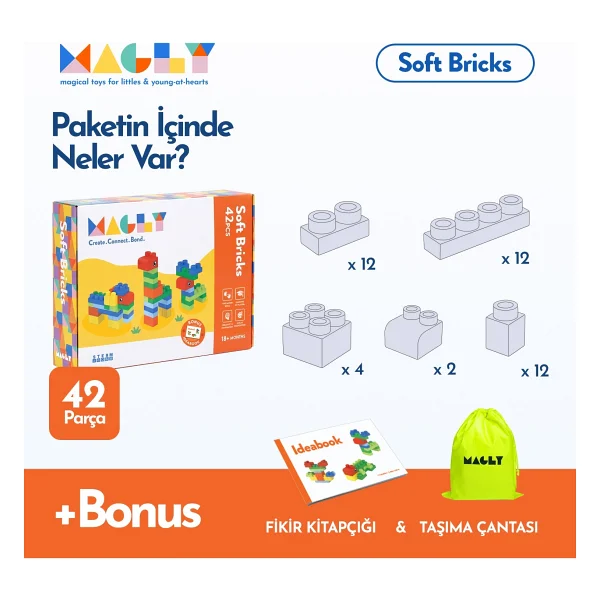 Magly Soft Bricks 42 Parça Yumuşak Blok Oyuncak - Görsel 5