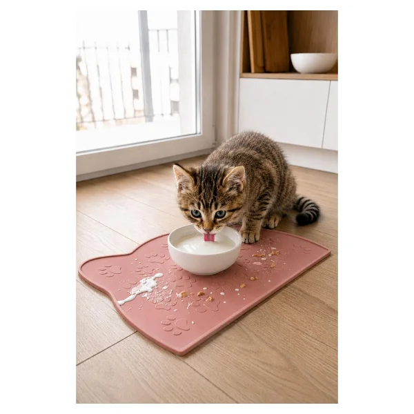 Siliconly%100 Silikon Kokusuz Plastik ve Pvc İçermez Kedi Beslenme Paspası Kedi Mama Matı Mocha - Görsel 2
