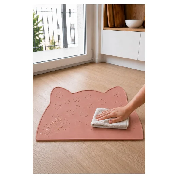 Siliconly%100 Silikon Kokusuz Plastik ve Pvc İçermez Kedi Beslenme Paspası Kedi Mama Matı Mocha - Görsel 3