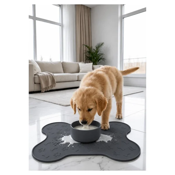 Siliconly %100 Silikon Kokusuz Plastik ve Pvc Içermez Köpek Beslenme Paspası Köpek Mama Matı - Füme - Görsel 2