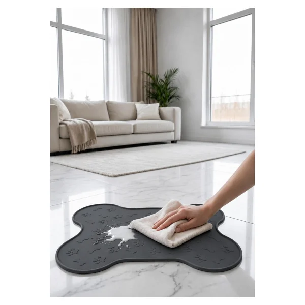 Siliconly %100 Silikon Kokusuz Plastik ve Pvc Içermez Köpek Beslenme Paspası Köpek Mama Matı - Füme - Görsel 3