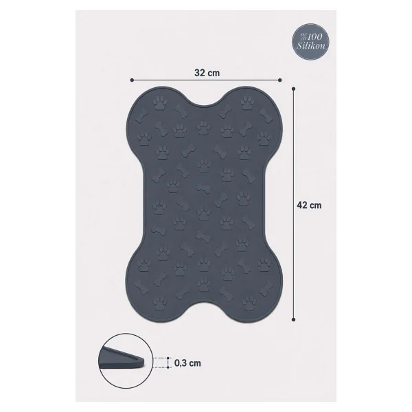 Siliconly %100 Silikon Kokusuz Plastik ve Pvc Içermez Köpek Beslenme Paspası Köpek Mama Matı - Füme - Görsel 4