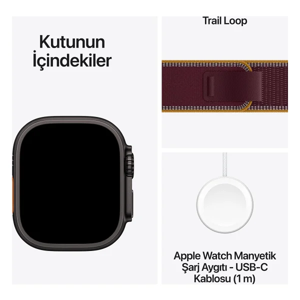 Apple Watch Ultra 4 GPS + Cellular 49mm Siyah Titanyum Kasa ve Burgonya Trail Loop Akıllı Saat - Görsel 8