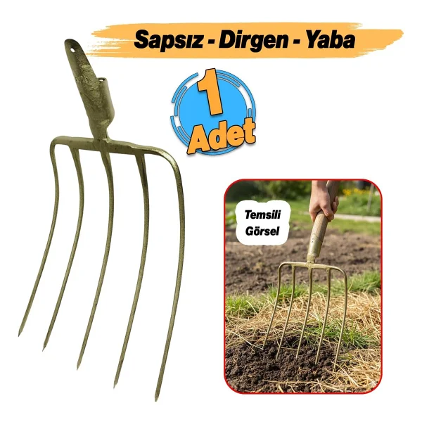 Sapsız Metal 5 Dişli Yaba Ot Saman Balya Taşıma Karıştırma Dirgen Harman Sapları Yayma Aleti 1 Adet - Görsel 2
