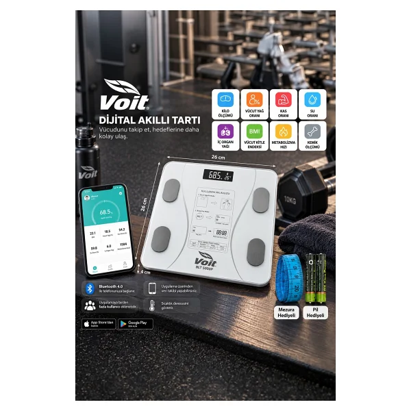 Voit BLT5000 Siyah Bluetooth Özellikli Akıllı Vücut Analiz Baskülü - Görsel 8
