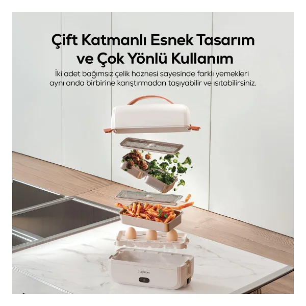 Xenon Smart Elektrikli Sefer Tası Isıtıcılı, Çift Hazneli, Çelik, Vakumlu, Sızdırmaz, Yemek Kabı (X1122) - Görsel 9