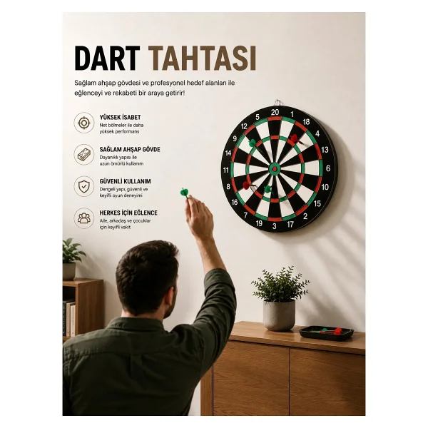 17 İnç Dart Tahtası Sağlam Ahşap Gövde Ve Uzun Ömürlü Kullanım - Görsel 6