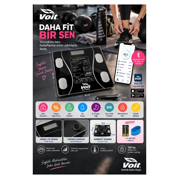 Voit BLT5000 Siyah Bluetooth Özellikli Akıllı Vücut Analiz Baskülü - Görsel 3