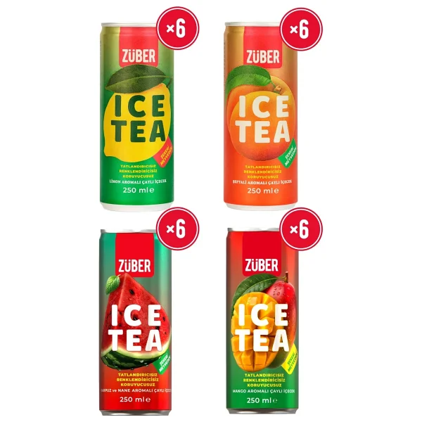 Züber Ice Tea Soğuk Çay Deneme Paketi 250ml x 24 Adet (Limon, Şeftali, Tropik, Mango&Greyfurt) - Görsel 4