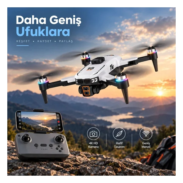 T18p 3 Kameralı 4K Hd Drone, Engel Sensörlü Katlanabilir Akıllı Drone, Optical Flow - Görsel 2