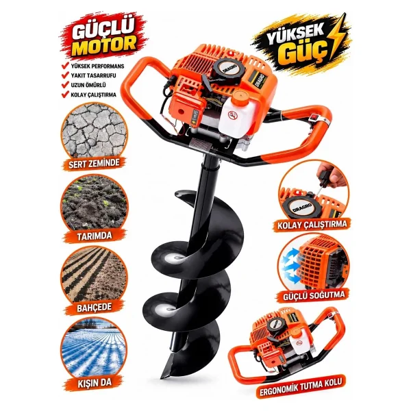 Dragro H1721 15 cm 9.9 Hp Benzinli Toprak Burgu Makinesi - Görsel 2