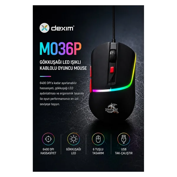 Dexim DMA027 Kablolu Optik Oyuncu Mouse - Görsel 6