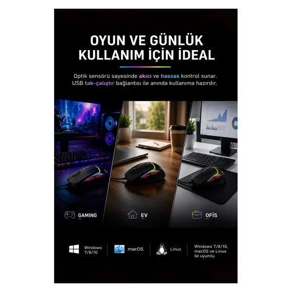 Dexim DMA027 Kablolu Optik Oyuncu Mouse - Görsel 5
