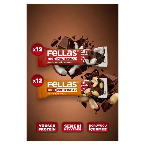 Fellas Yüksek Protein Bar (45 G) Süper İkili Kutu - 24 Adet (Yer Fıstıklı X 12 + Hindistan Cevizli X 12) - Görsel 8