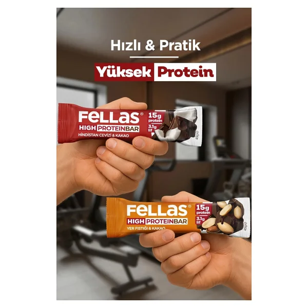 Fellas Yüksek Protein Bar (45 G) Süper İkili Kutu - 24 Adet (Yer Fıstıklı X 12 + Hindistan Cevizli X 12) - Görsel 2