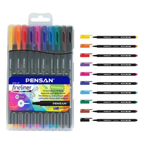 Pensan 6500 0.4 mm 10 Renk Plastik Kutu Fineliner - Görsel 2