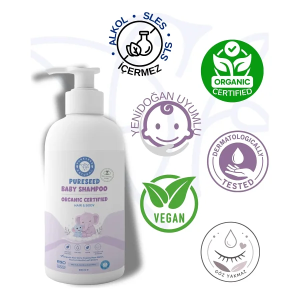 Pureseed Natural Organik Sertifikalı Bebek Şampuanı - Organik Parfümlü - 400 ml - Görsel 3