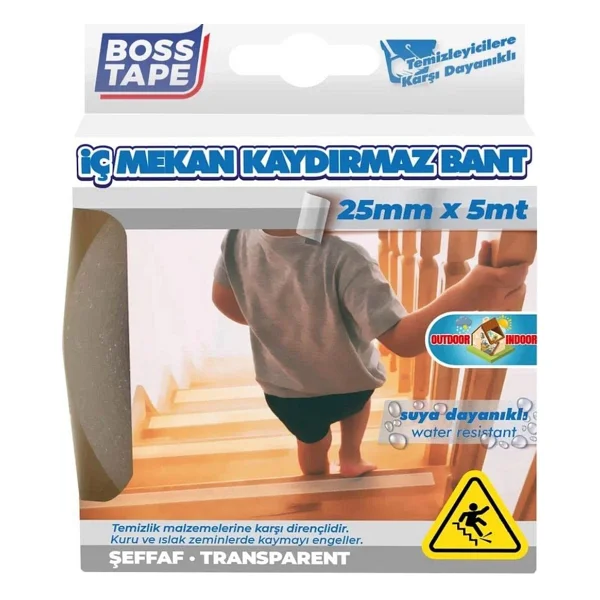 Boss Güvenli Yüzey Zemin Kaydirmaz Bant, 25 mm x 5 m, Seffaf - Görsel 2