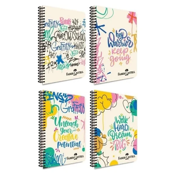 Faber-Castell Grafiti Desenli Spiralli Defter, A4, 80 Yaprak, 70g Kağıt, Çizgili, Dayanıklı Kapak, Kolay Açılan Spiral Cilt, Asorti Renkler - Görsel 2