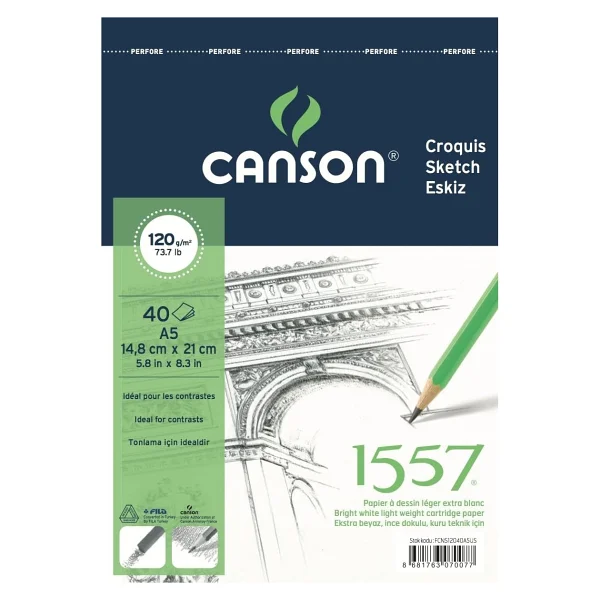 Canson 1557 Resim Ve Çizim Blok 120Gr A5 40Yp Üstten Spiralli Resim Defteri - Görsel 2