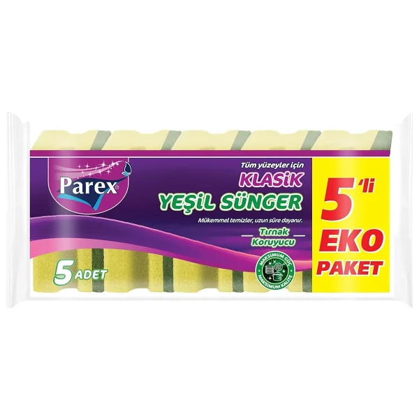Parex 5'li Klasik Yeşil Oluklu Bulaşık Süngeri - Görsel 2