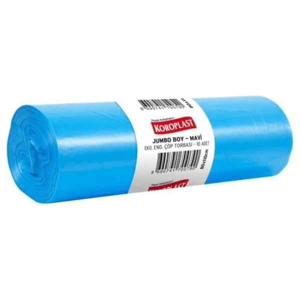 Koroplast Jumbo Endüstriyel Çöp Torbası 10'lu 80x110 cm, Dayanıklı & Sızdırmaz, Çift Katlı, Geri Dönüştürülebilir Çöp Poşeti, Fabrika, Şantiye,Sanayi, Bahçe, Restoran, Otel, Hastane, Atölye, Depo - Görsel 2