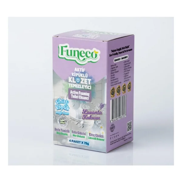 Funeco Tuvalet Klozet WC Lavabo Temizleyici Aktif Köpüklü Doğa Dostu 4x75g (300g) Aylık Paket - Lavanta Ferahlığı - Görsel 2