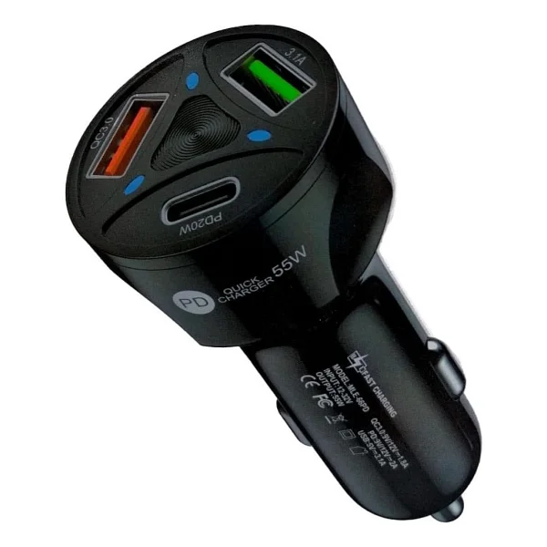 Apera BN72 55W Araç İçi Çakmaklık Hızlı Şarj Aleti PD Quick Charger 2 USB 1 Type-C Çıkış - Görsel 2