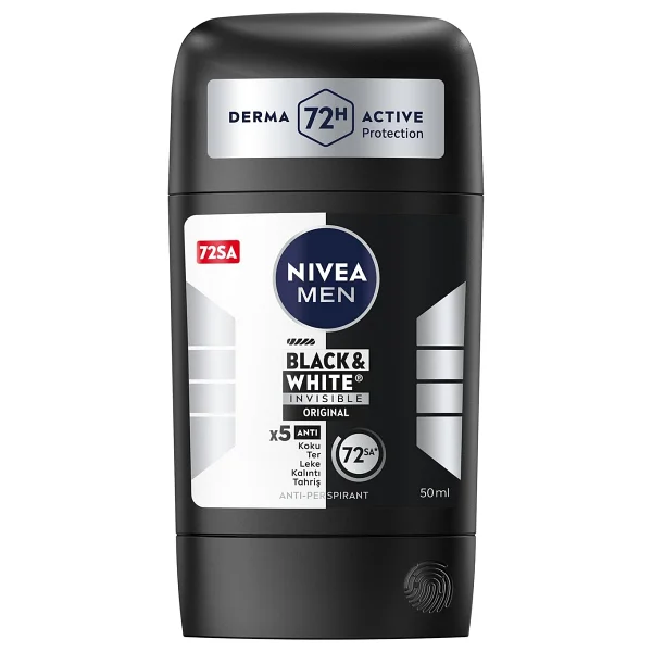 NIVEA MEN Erkek Stick Deodorant Black&white Invisible Original 50ml 72 Saat Anti-perspirant Ter Koruması - Görsel 2