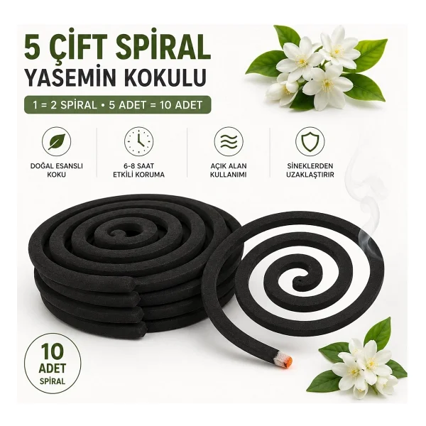 BakGelAl Sivrisinek Kovucu Spiral Tütsü Yasemin Kokulu 10 Adet (5 Çift), Haşere ve Sinek Kovucu Bahçe Balkon Teras Kamp Piknik İçin - Görsel 7