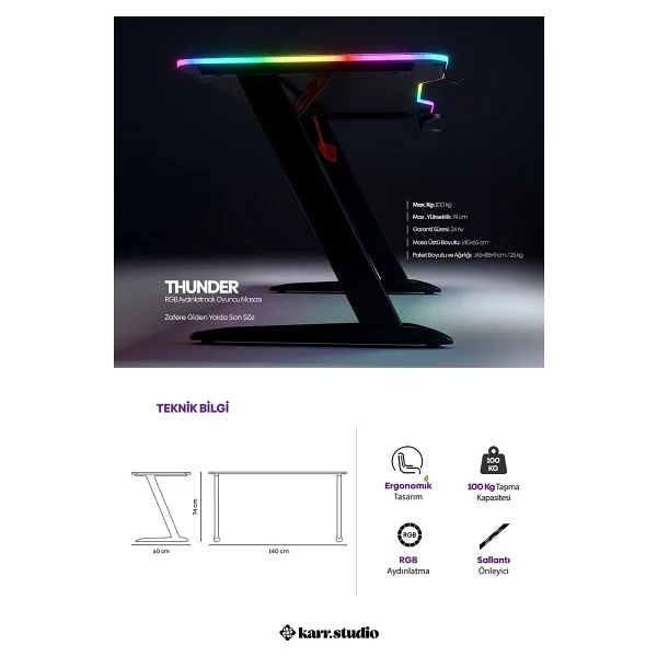 Karr Office Thunder RGB Oyuncu Masası - Görsel 8