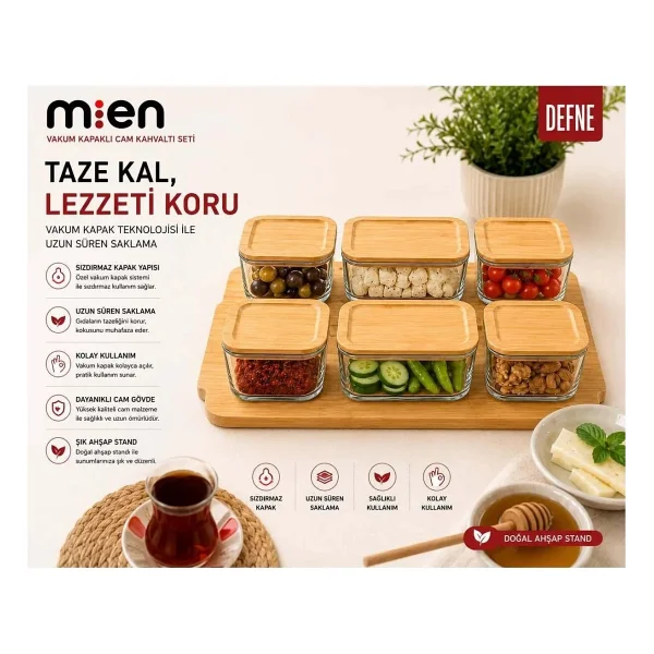 Mien Bambu Kapaklı Cam Kahvaltı Seti - Görsel 5