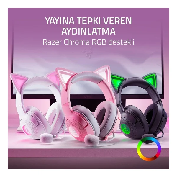 Razer Kraken Kitty V2 RZ04-04730100-R3U1 Siyah RGB 7.1 USB Kablolu Kulak Üstü Oyuncu Kulaklığı - Görsel 4