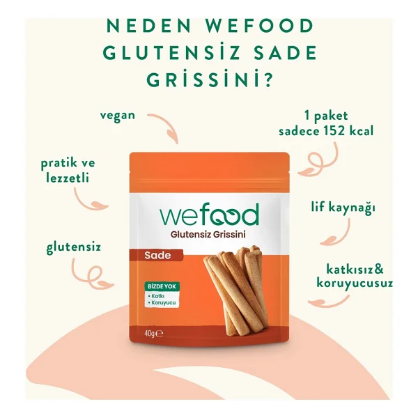 Wefood Glutensiz Grissini Sade 40 g 5'li - Görsel 2