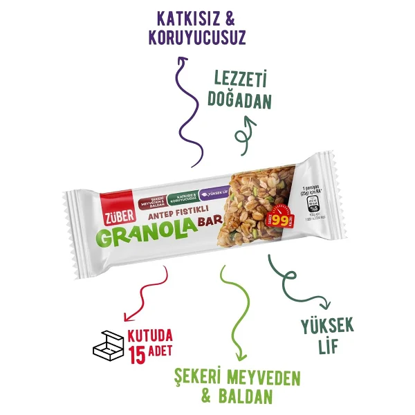 Züber Antep Fıstıklı Granola Bar 25g x 15 Adet - Görsel 2