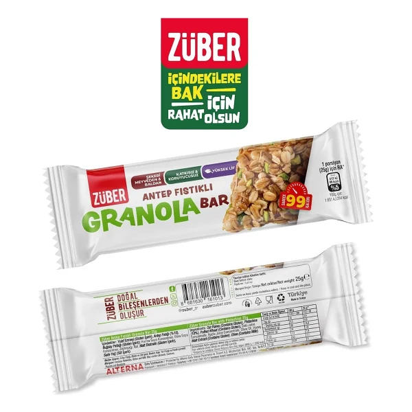 Züber Antep Fıstıklı Granola Bar 25g x 15 Adet - Görsel 5